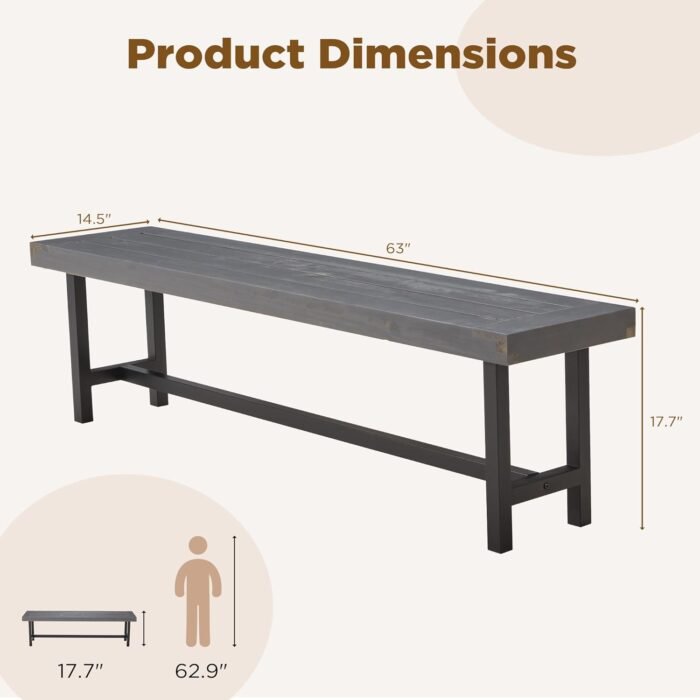 AVAWING Outdoor Wood Benches Set of 2, Patio Wooden Picnic Bench Waterproof, Backless Long Garden Park Chair for Porch, Balcony and Deck,Grey - Image 3