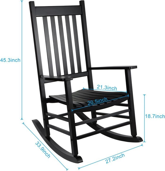 Patio Rocking Chair, Outdoor Rocking Chair, Wood Porch Rocker, Wooden Rocking Chair for Adult for Garden, Lawn, Balcony, Backyard and Patio (1 Black) - Image 3