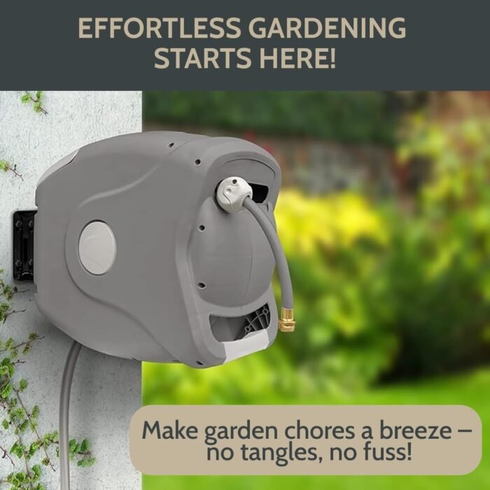 100ft Retractable Hose Reel 5/8 | Automatic Retractable Hose Reel w/Wall Mount | Easy to Assemble Water Hose Reel w/Flexible Swivel Mount | Retractable Garden Hose Reel (100ft. Dark Smoke) - Image 4