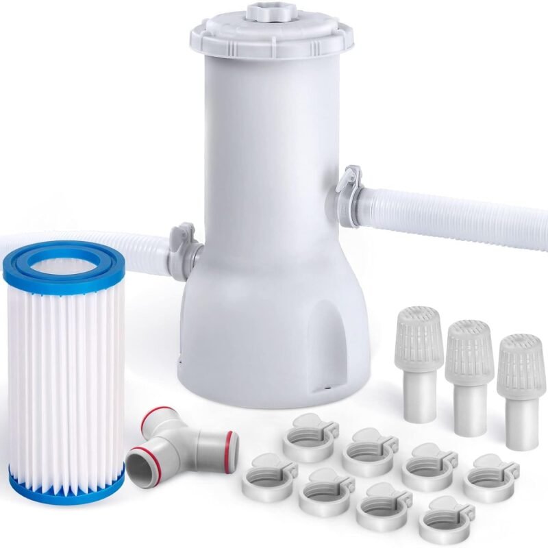 1000 Gallons Pool Filter Pump Above Ground, Swimming Pool Filter Cartridge Pump, Electric Pool Filters Pumps for Pools Sand Cleaning Tool Set, 1000 GPH Pools Pumps Above Ground
