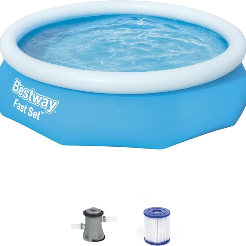 Bestway 57269E Fast Set Up 10ft x 30in Outdoor Round Inflatable Above Ground Swimming Pool Set with 330 GPH Filter Pump, Blue