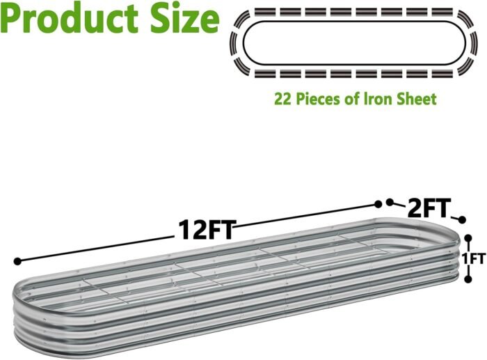 zizin Galvanized Raised Garden Bed Metal Oval Raised Garden Beds Outdoor Planter Box for Vegetables (12x2x1FT, Silver) - Image 3