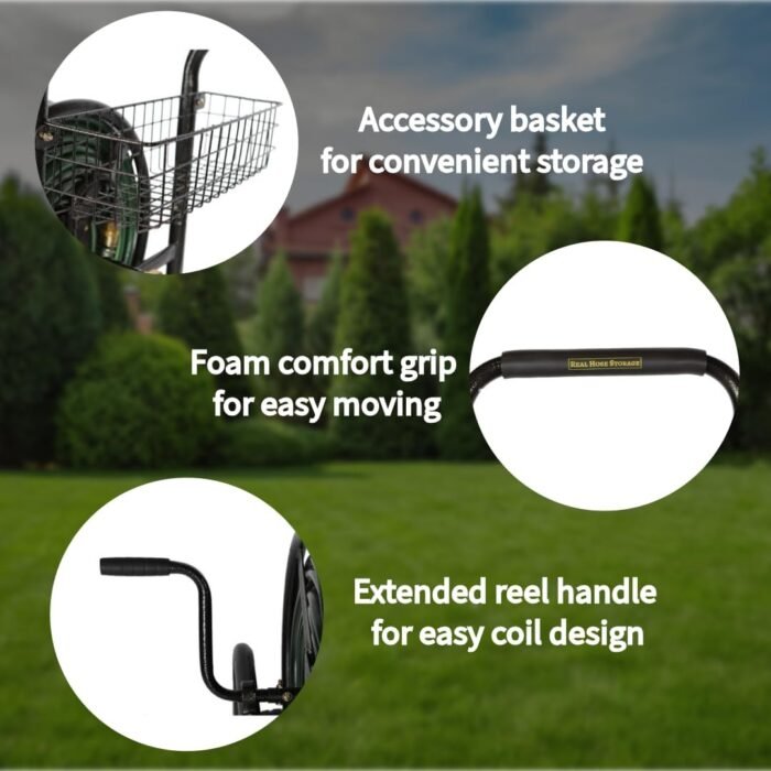 400ft Hose Reel Cart with Wheels – Durable Garden Water Hose Storage With Wheels, Outdoor Hose Holder with Large Capacity, Perfect for Contractor, Lawn, Garden, and Landscaping - Image 2