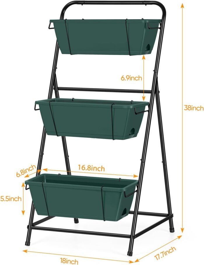 Vertical Raised Garden Bed 3 Tier Garden Planter Standing Planter Box Herb Garden Planter Outdoor and Indoor for Vegetables Flowers Green - Image 2