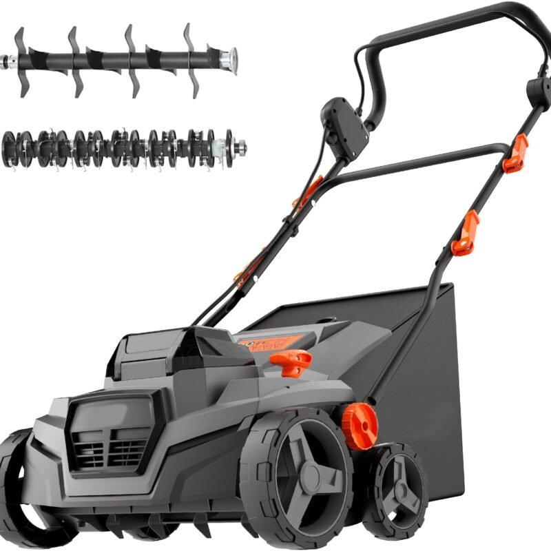 40V 15" 2-in-1 Cordless Electric Dethatcher & Scarifier Compatible with Dewalt 20V MAX Battery(Tool Only), w/12Gal Thatch Collection Bag, 5-Depth Adjustment, Quick-Fold, Walk Behind for Lawn Care