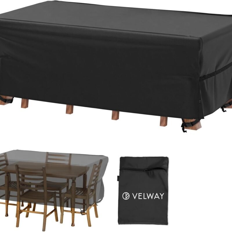 Velway Patio Table Chairs Set - Square Waterproof 76"L x 54"W x 28"H Outdoor Bistro Dining Set - Fire Pit Table Cover - Furniture Cover - Small Rectangle Ultra Windproof UV-Resistant
