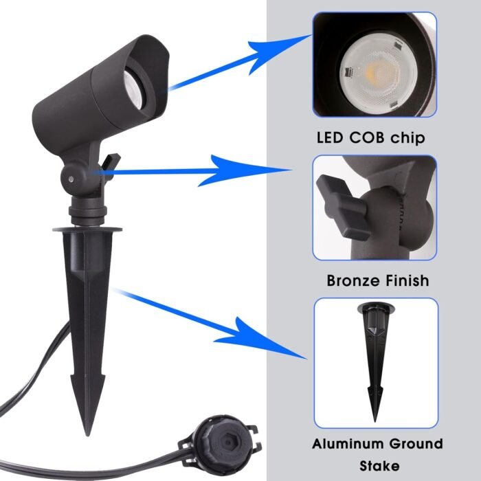 E ENERGETIC LIGHTING LED Landscape Lights with Connectors, 12V Low Voltage, Warm White 3000k, 4W, 175LM, Outdoor Waterproof Garden Pathway Lights Wall Tree Flag Spotlights with Spike Stand, 2 Pack - Image 6