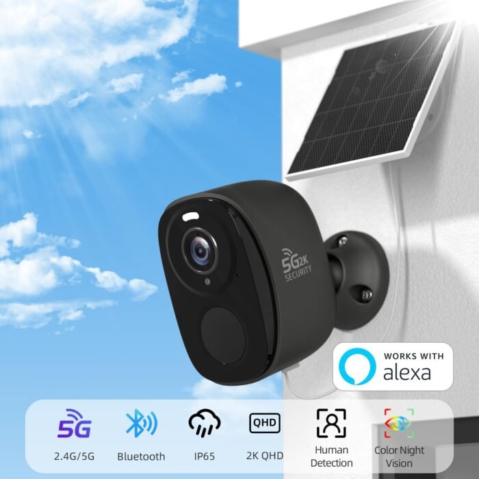 4pcs Solar Security Cameras Wireless Outdoor, 5G/2.4G WiFi Cameras with Solar Panel,2K Camera for Home Security with AI Detection, Siren,Color Night Vision, 2-Way Talk, IP65, Works/Alexa, Cloud/SD - Image 2