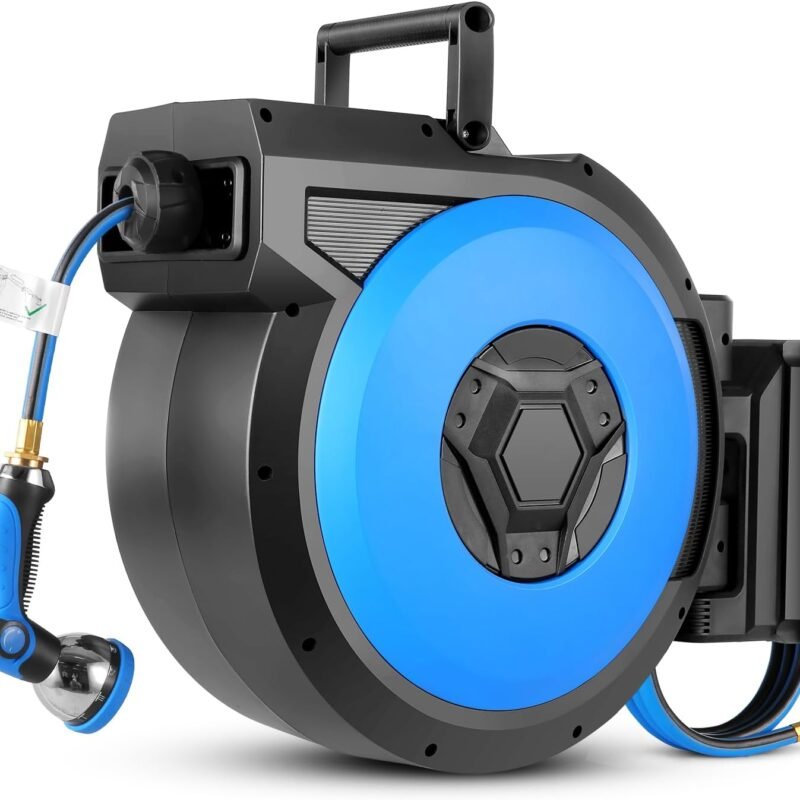 125FT+6.6FT Retractable Garden Hose Reel, 1/2" Heavy Duty Hose Reel Wall Mount, with 10- Function Sprayer Nozzle, Slow Return/Any Length Lock/Auto Rewind/180°Swivel Bracke