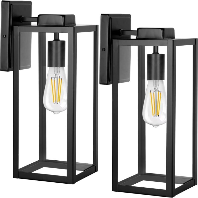 hykolity Large Size Outdoor Wall Lights,16 Inch Wall Lantern, Waterproof Exterior Wall Sconce, Anti-Rust Wall Mounted Lighting with Glass Shade,Lamp with E26 Socket for Porch, Front Door, 2 Pack
