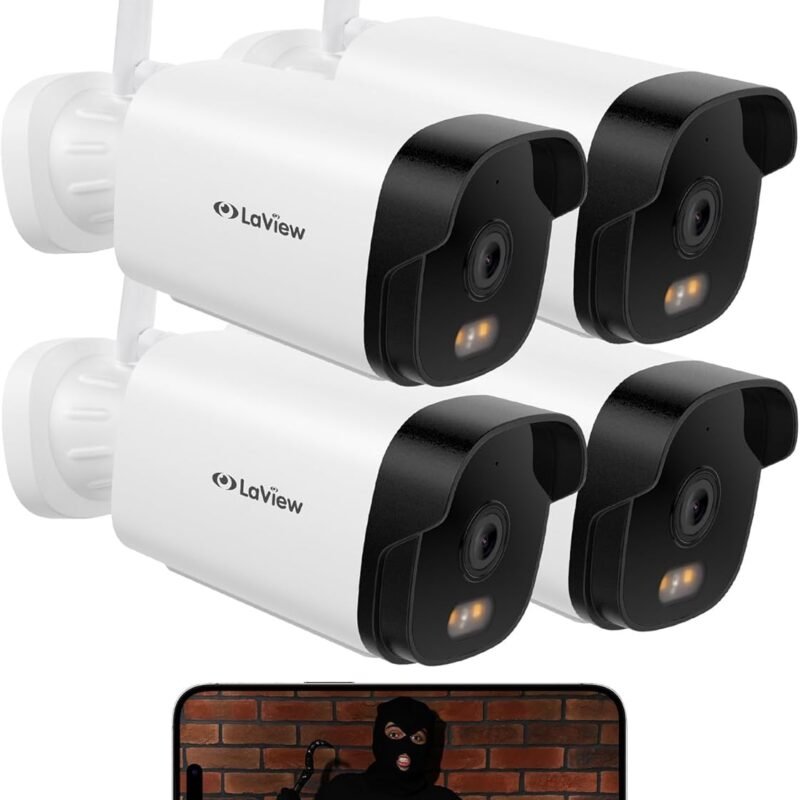 LaView Outdoor Security Cameras 3K 5MP HD,Cameras for Home Security with AI Human Detection,IP65 Waterproof,2-Way Talk,Clear Night Vision,2.4G WiFi,SD Card Slot&US Cloud Storage,Work with Alexa(4pcs)
