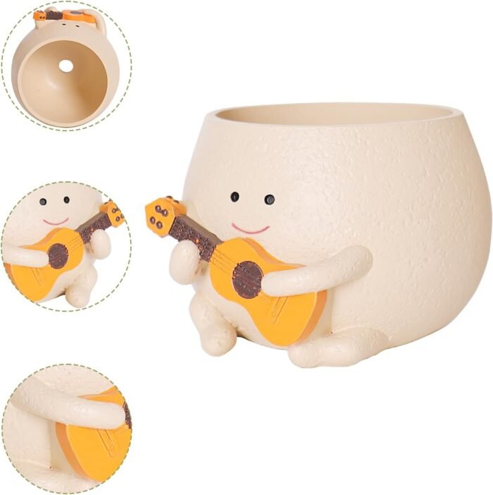 Smily Face Planter Pot with Drainage Hole Cute Resin Head Planters for String of Pearls Plant Live Unique Guitar Succulent Pots for Indoor Outdoor Plants Gift IdeaI for Mother Christmas(Large) - Image 3