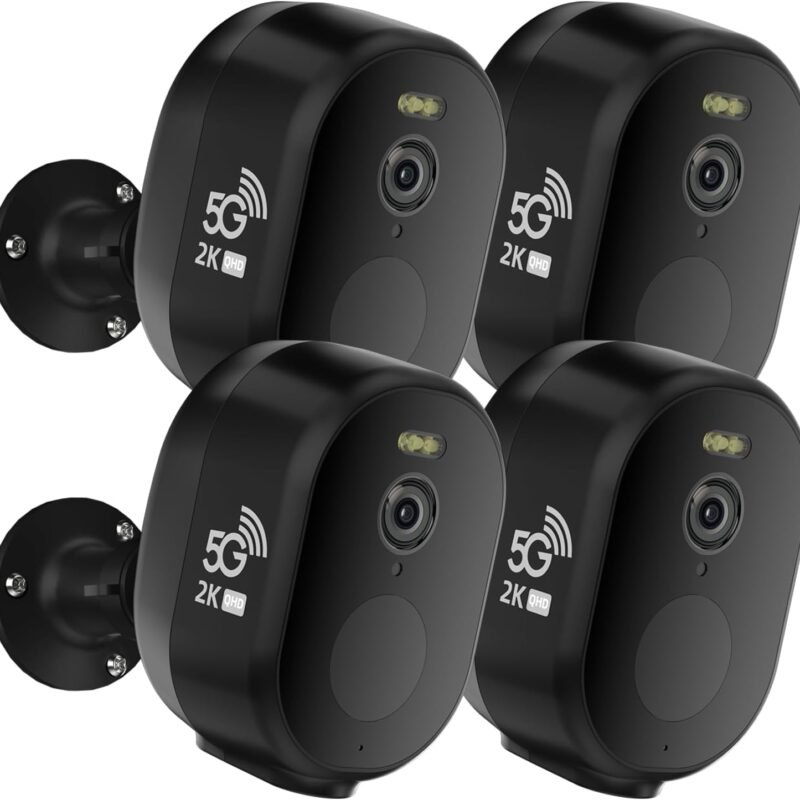 2.4GHz & 5GHz WiFi Security Cameras Wireless Outdoor, 2K/3MP QHD Home Security System 4-Cam Kit with 130°-Wide View, Night Vision, Spotlight,IP65 Waterproof, Support Alexa,Cloud/SD