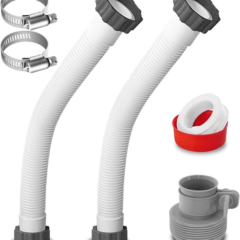 2Pcs 1.5’’ Diameter Pool Hose with 2 Type B Hose Adapters, 20inch Pool Pump Replacement Hose for Above Ground Pools, Flexible Water Pool Hose Set for Filter Pump and Saltwater Systems