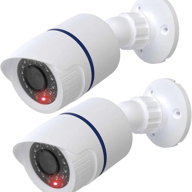 WALI Dummy Fake Camera, Surveillance Security CCTV Dome Camera, Indoor Outdoor Cameras, with One LED Light, Security Alert Sticker Decals (TC-W2), 2 Packs, White