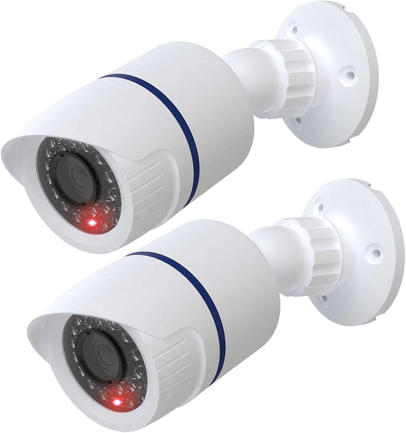 WALI Dummy Fake Camera, Surveillance Security CCTV Dome Camera, Indoor Outdoor Cameras, with One LED Light, Security Alert Sticker Decals (TC-W2), 2 Packs, White