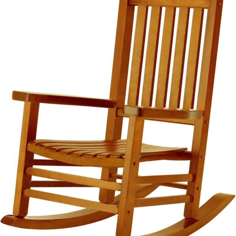 Wooden Oversized Porch Rocker Chair with High Back and Armrest, All Weather Slatted Rocker for Backyard, Garden, 400 lbs Support, Natural