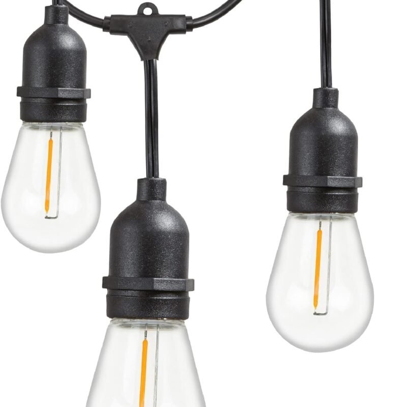 Newhouse Lighting Outdoor String Lights with Hanging Sockets Weatherproof Technology Heavy Duty 48-foot Cord 18 Lights Bulbs Included (1 Free Replacement), Black