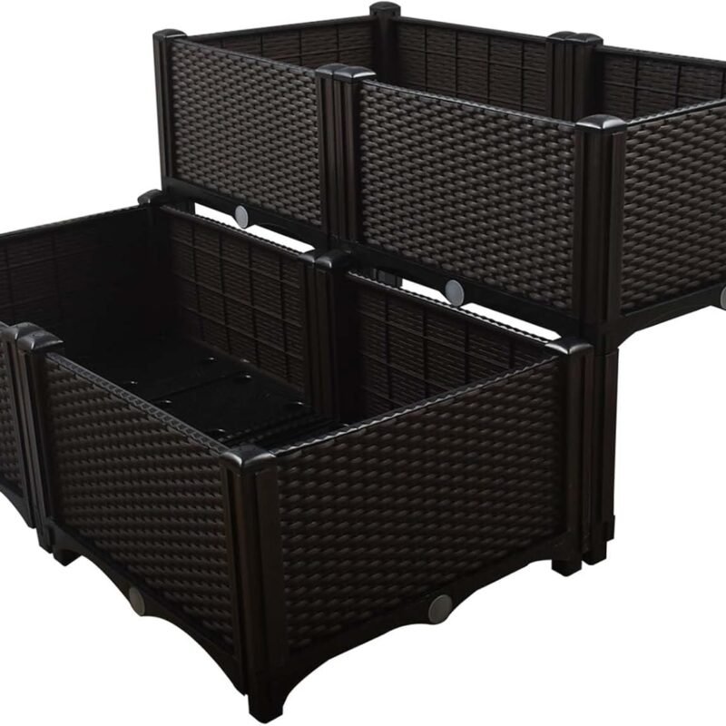Raised Garden Bed Kit, Elevated Planter Boxes for Outdoor, Flower Balcony Vegetable Grow, Planting Container Brown with Self-Watering Disks