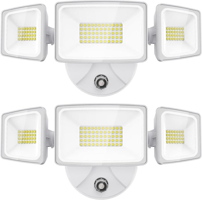 Onforu 60W LED Dusk to Dawn Outdoor Lighting, 2 Packs 6000LM Exterior Flood Lights, IP65 Waterproof Outdoor 3 Adjustable Heads Photocell Lights Fixture, 6500K Daylight White Floodlights