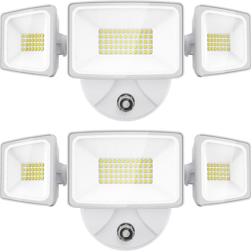 Onforu 60W LED Dusk to Dawn Outdoor Lighting, 2 Packs 6000LM Exterior Flood Lights, IP65 Waterproof Outdoor 3 Adjustable Heads Photocell Lights Fixture, 6500K Daylight White Floodlights