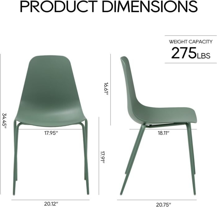 Outdoor Dining Chairs Set of 4, Plastic Stackable Patio Chairs, Modern Kitchen Cafe Chairs with Metal Legs for Garden/Balcony/Bistro/Dining Room, Green - Image 2