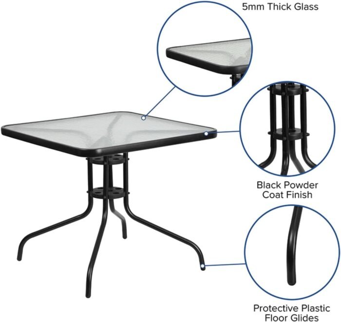 Flash Furniture Barker 31.5'' Square Tempered Glass Metal Table - Image 4