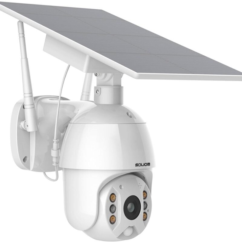 SOLIOM Solar Powered Security Camera Outdoor Wireless, 360 Pan Tilt WiFi Camera with Color Night Vision, PIR Human Detection, 2-Way Talk, Cloud Storage, No Monthly Fee, Compatible with Alexa