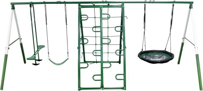 Swing, Climb and Glide Play Center - 7 User / 5 Station Metal Backyard Playground Set. 176" L x 69" Deep x 73" H, by XDP Recreation