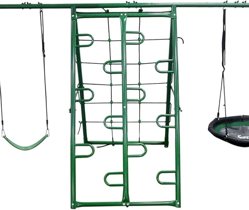 Swing, Climb and Glide Play Center - 7 User / 5 Station Metal Backyard Playground Set. 176" L x 69" Deep x 73" H, by XDP Recreation