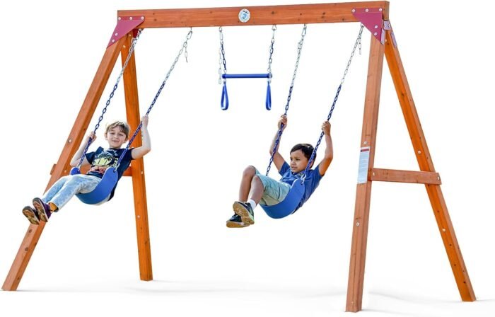 Dolphin Playground DIY Swing Sets for Backyard, Wooden Swing Set Outdoor for Kids with Trapeze Swing Bar and 2 Belt Swings, Heavy Duty Playground Accessories, Suitable for Any Swing Replacements - Image 9