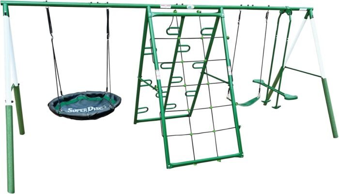 Swing, Climb and Glide Play Center - 7 User / 5 Station Metal Backyard Playground Set. 176" L x 69" Deep x 73" H, by XDP Recreation - Image 10