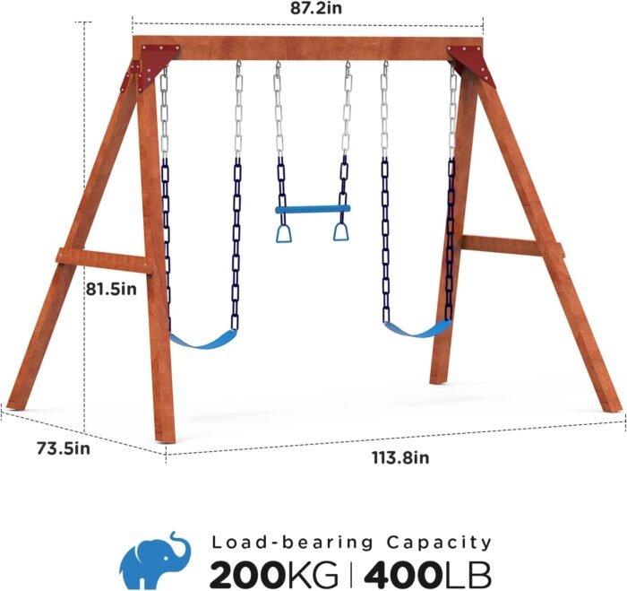 Dolphin Playground DIY Swing Sets for Backyard, Wooden Swing Set Outdoor for Kids with Trapeze Swing Bar and 2 Belt Swings, Heavy Duty Playground Accessories, Suitable for Any Swing Replacements - Image 2