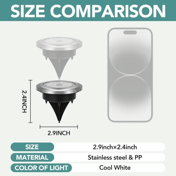 SOLPEX Mini Solar Ground Lights, 10 Pack Solar Lights Outdoor Waterproof, Pathway Lights Solar Powered, Solar Garden Light, Landscape Lighting for Yard Driveway Walkway (Cool White) - Image 4