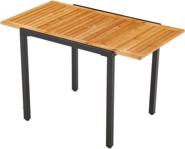 ECOTOUGE Expandable Outdoor Dining Tables,31"-47", Patio Rectangle Table with Umbrella Hole for 4-6 Person, Space-Saving Fir Wood Patio Furniture for Backyard, Garden, Natural