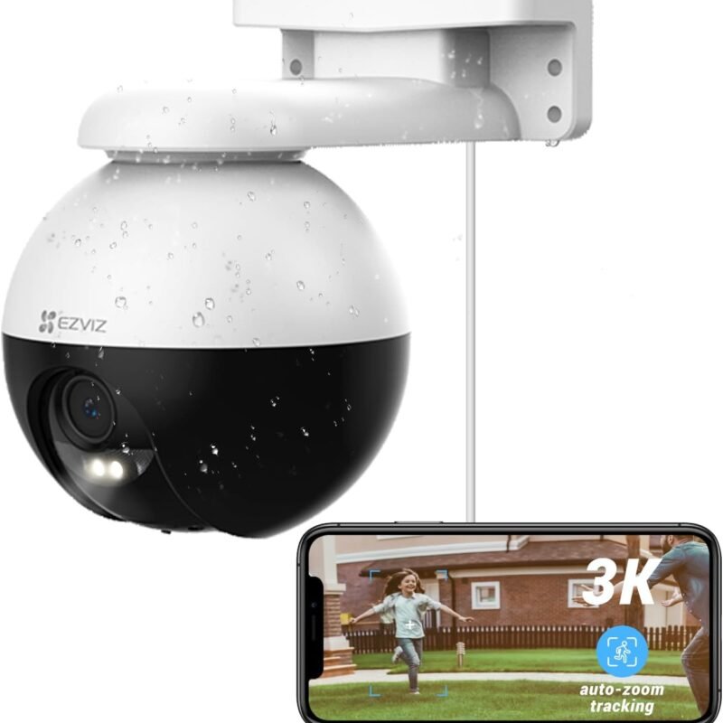 EZVIZ Outdoor Auto-Tracking Camera, 3K, 12 Pre-Set dots Tracking,360° Visual Coverage, Waterproof, Color Night Vision, AI-Powered Person and Vehicle Detection,Two-Way Talk| C8W Pro 3K (4mm)