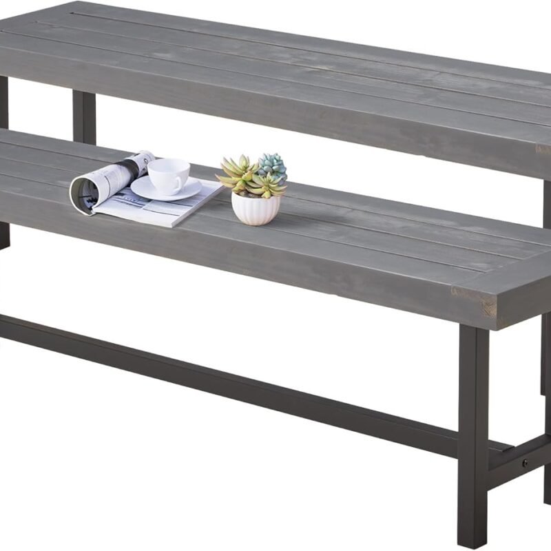 AVAWING Outdoor Wood Benches Set of 2, Patio Wooden Picnic Bench Waterproof, Backless Long Garden Park Chair for Porch, Balcony and Deck,Grey