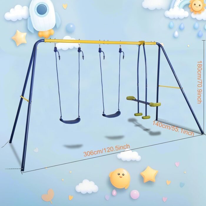 HLC Metal Kids Garden Swing Set with Glider for Toddler Heavy-Duty A-Frame with 2 Seats and 1 Swing Glider for Outdoor Backyard, Ages 3-10, Hold up to 440lbs - Image 2