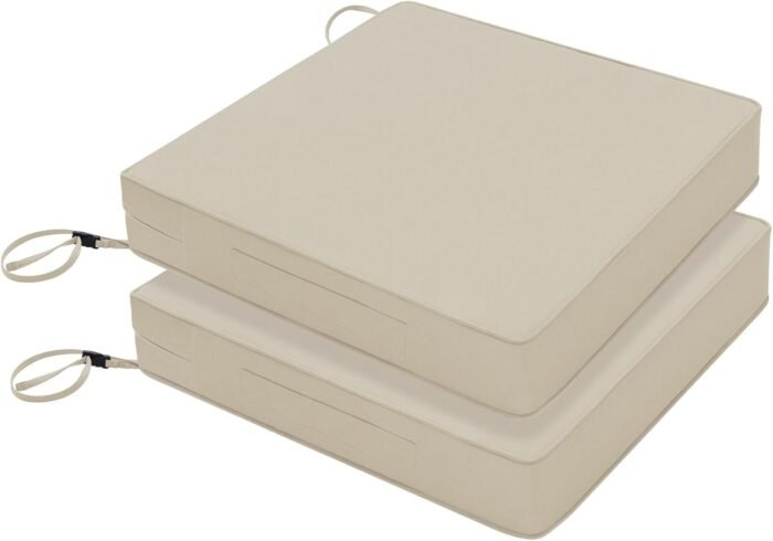 Favoyard Patio Chair Cushions 19 x 19 x 3 Inch Waterproof Outdoor Seat Cushions for Patio Furniture 3-Year Color Fastness Garden Sofa Couch Chair Pads with Handle & Adjustable Straps Set of 2, Beige - Image 7