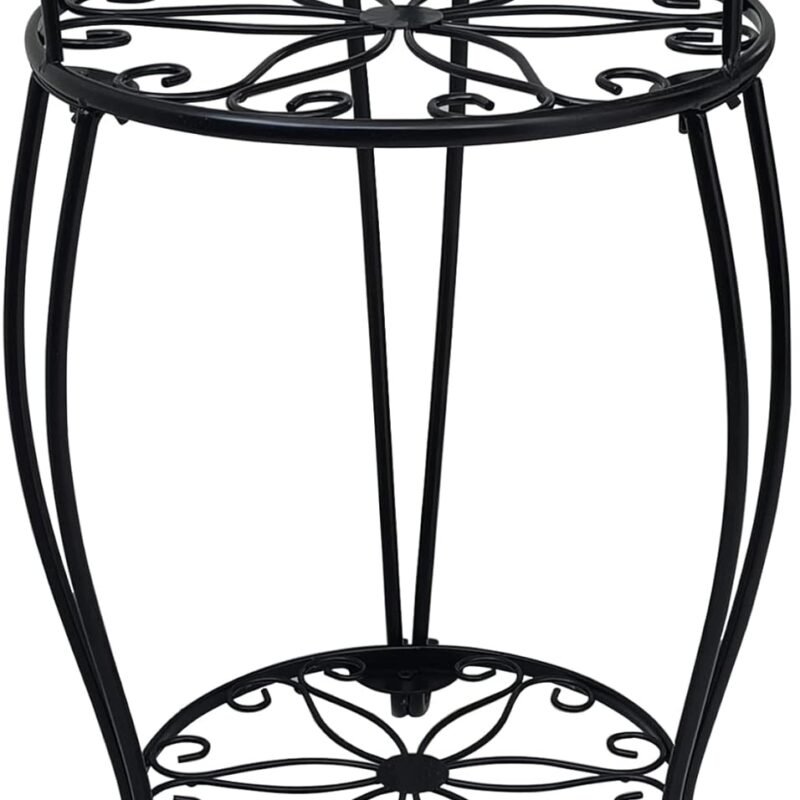 CASIMR 2 Tier Plant Stand, 19.2 inch Tall Metal Potted Holder Rack,Indoor Outdoor Multiple Flower Pot Shelf Rustproof Iron Garden Container for Garden Patio Living Room Corner Balcony, Black