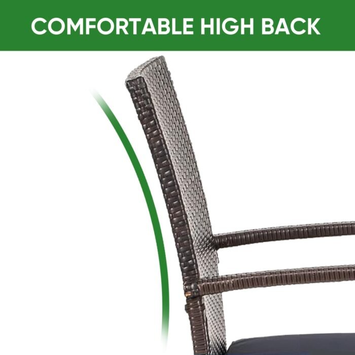 Outdoor Wicker Patio Dining Chairs with Padded Cushions Set of 2: Porch Rattan Chairs Club Chairs with High Back and Deep Seating 350lbs, Brown - Image 6