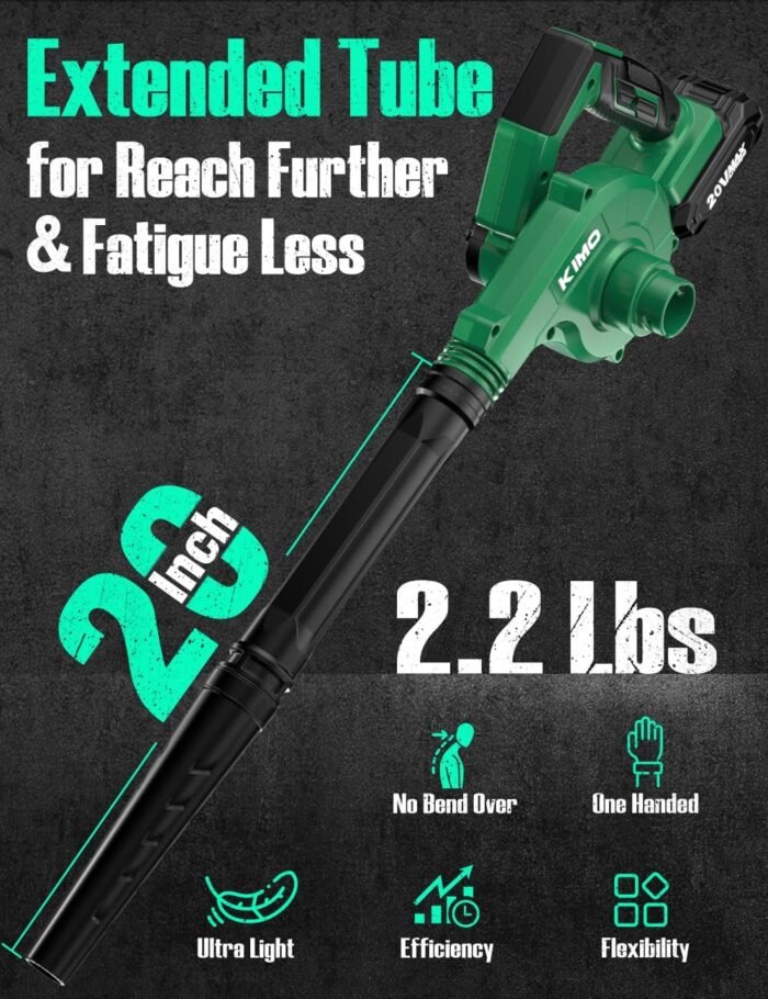 K I M O. Cordless Leaf Blower and Vacuum Combo 4 in 1, 3 Nozzles for Inflation and Deflation, 190MPH, Control Panel with 3 Speeds, 20" Extended Tube, 2 Pack Battery Powered Leaf Blowers for Lawn Care - Image 7