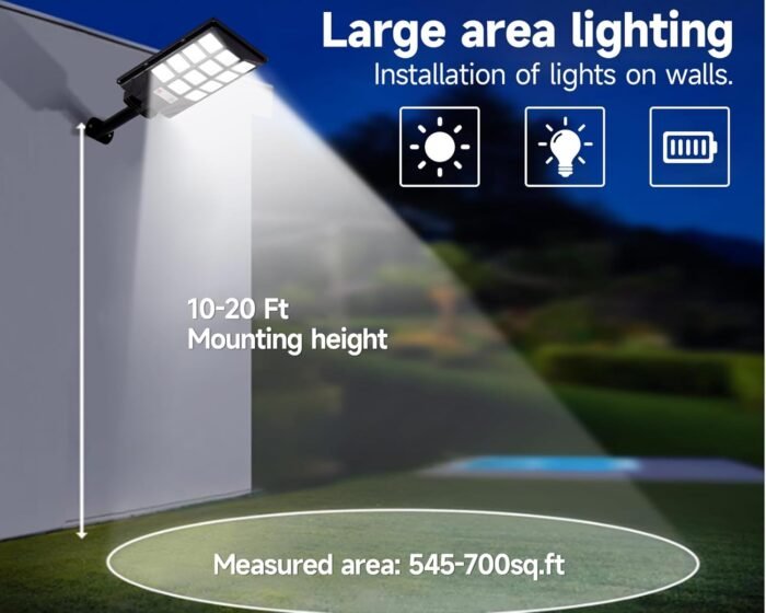 Solar Lights Outdoor for Outside, IP66 Waterproof Solar Street Lights Outdoor with Motion Sensor & Dusk to Dawn, 6500K Security Flood Light for Yard Garden with Remote Control - 2PACK - Image 5