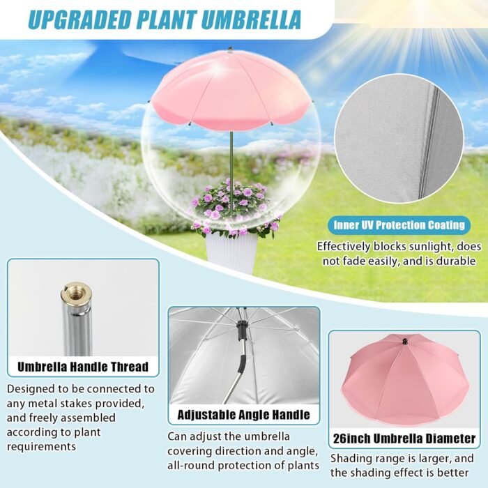 Upgraded Plant Umbrellas for Outdoor Plants, 26" Larger Garden Plant Umbrella Shade with Adjustable Angle, 43.4" Higher Sun Shade for Plants, Potted Plant, Garden Beds - Image 3
