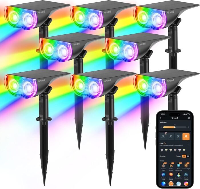 Linkind Smart Solar Spotlight SL5C, Color Changing Landscape Lighting, APP/Voice Control Solar Lights Outdoor, IP67 Waterproof Spot Lights Outdoor for Yard, Garden, Pathway(8 Pack)