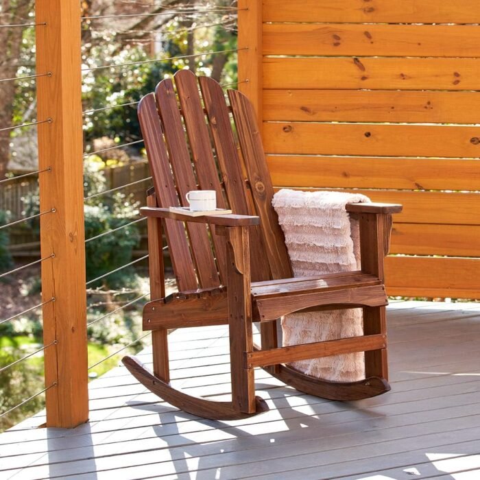 Shine Company Marina Adirondack Porch Rocker, Indoor Outdoor Wood Rocking Chair, Oak - Image 7