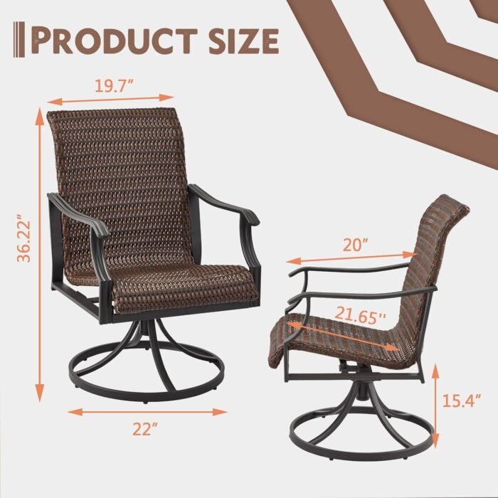 EROMMY Patio Wicker Swivel Chair Set of 4, Heavy Duty Outdoor Dining Chair with 23.5'' High Back, Extra-Large Water-Fall Seat, Rattan Porch Gentle Rocker for Outside, Backyard, Garden - Image 8