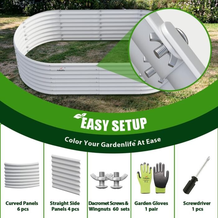 A ANLEOLIFE 6X3X2 ft Galvanized Raised Garden Beds Outdoor-8 Pack, Oval Large Metal Deep Root Planter Box for Planting Vegetables Flowers Herb, Anti-Rust & Easy-Setup, Antique White - Image 7