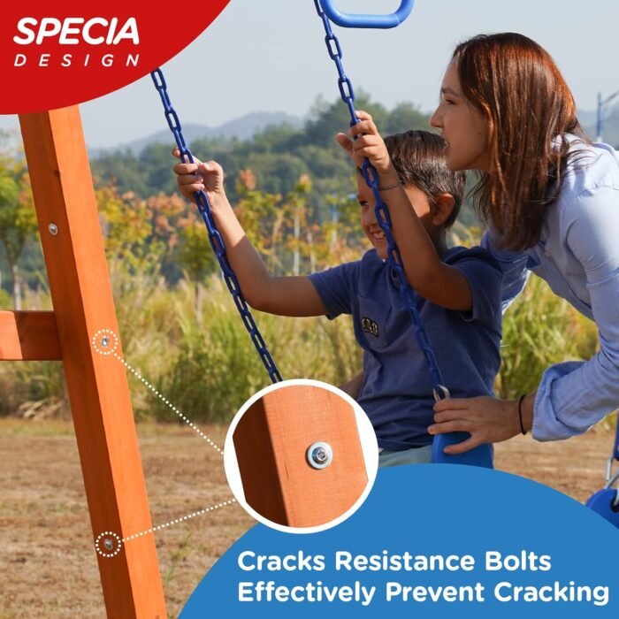 Dolphin Playground DIY Swing Sets for Backyard, Wooden Swing Set Outdoor for Kids with Trapeze Swing Bar and 2 Belt Swings, Heavy Duty Playground Accessories, Suitable for Any Swing Replacements - Image 6