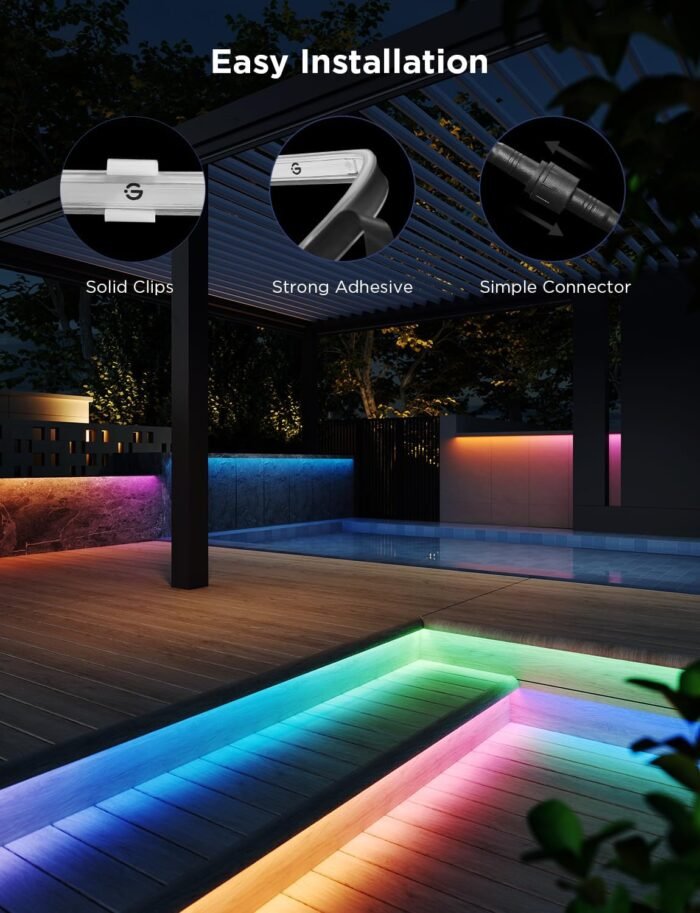 Govee Outdoor LED Strip Lights, 98.4ft Smart Outdoor Lights Work with Alexa and Google Assistant, App Control, IP65 Waterproof, RGBIC Lights for Patio, Eave, Party Decorations - Image 6